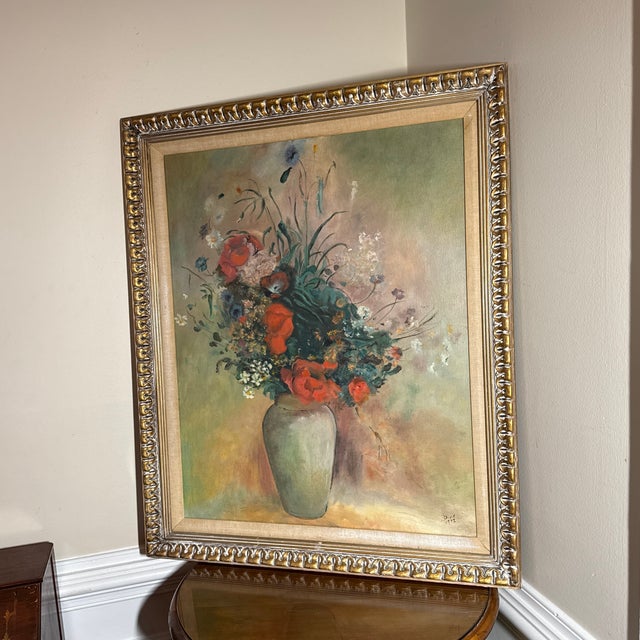 Vintage French Floral Still Life Oil Painting in Ornate Gold Frame ~ Signed Dixie 1972 For Sale - Image 4 of 12