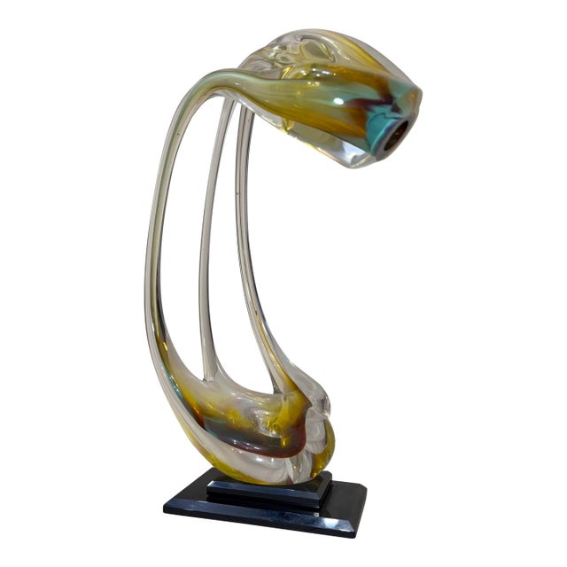 Vintage Signed Hand Blown Studio Art Glass Stretched Sculpture Vase Statue Art For Sale