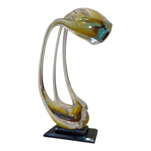 Vintage Signed Hand Blown Studio Art Glass Stretched Sculpture Vase Statue Art