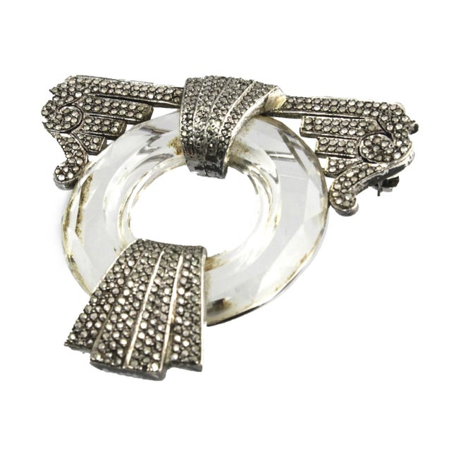 Art Deco Art Deco Crystal Marcasite Brooch For Sale - Image 3 of 5