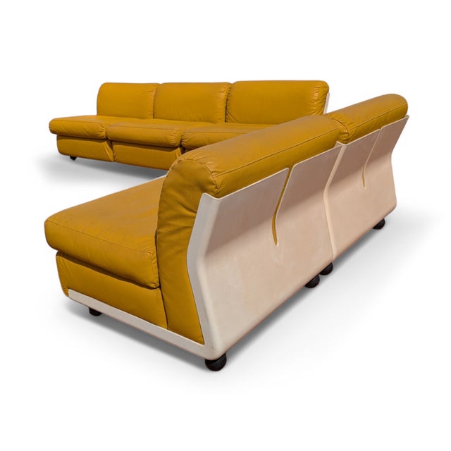 Mario Bellini Amanta modular sofa in mustard yellow leather for C&B Italia, 1960s. Five separate elements can be used as...