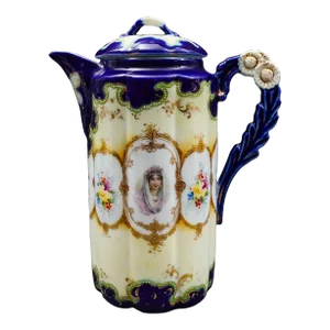 Vintage Nippon Hand Painted Josephine Portrait Floral Porcelain Chocolate Pot