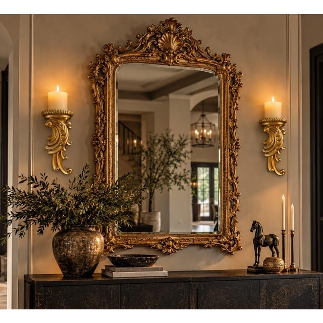 Gold Pair of Ornate Gilt Acanthus Leaf Wall Sconces / Candle Shelves For Sale - Image 8 of 12
