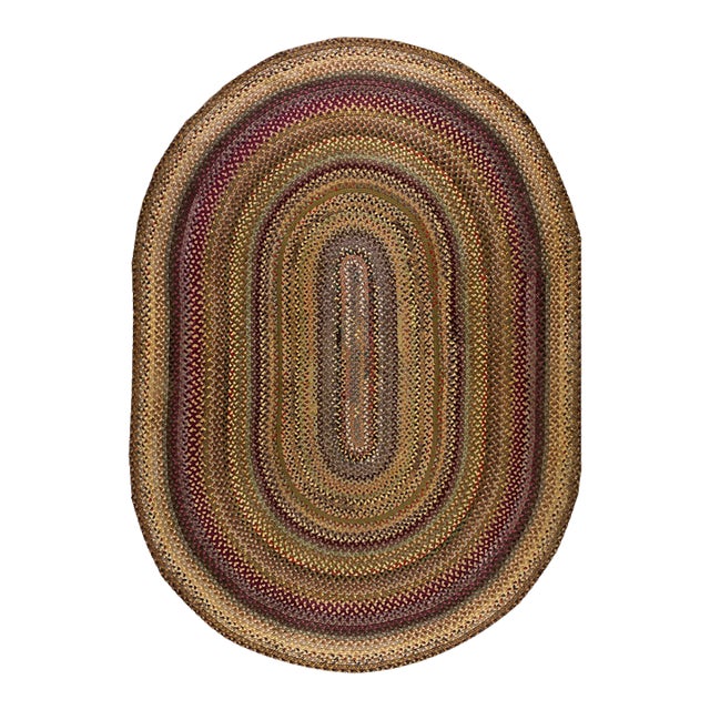 Durable Multicolor and Oval Geometric Design Vintage American Braided Rug For Sale