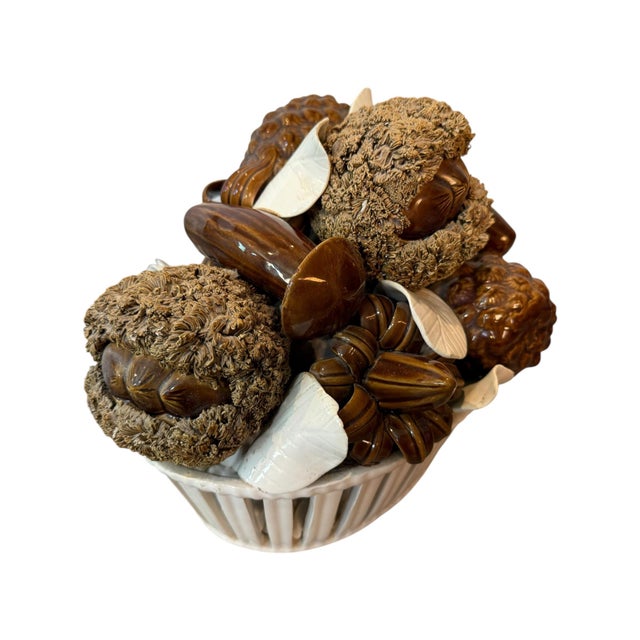 Late 20th Century Vintage Italian Ceramic Mushroom & Acorn Basket Centerpiece For Sale - Image 5 of 9