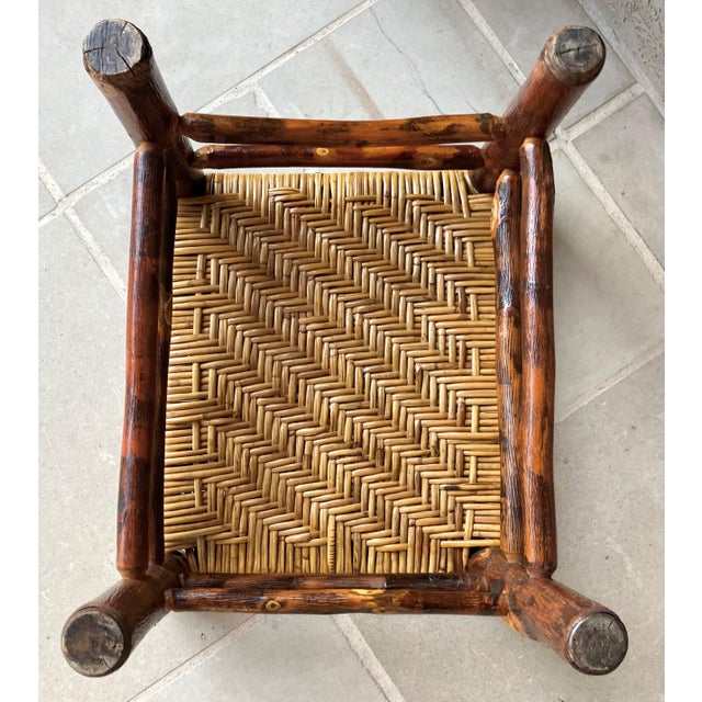 Rustic Chic Mid 20th-Century Hickory Wood & Handwoven Double Twill Plaited Cane Bench For Sale - Image 16 of 18