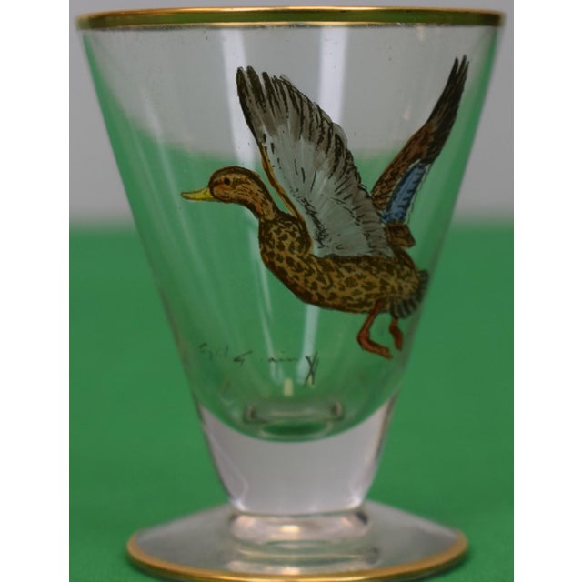 Set X 6 Cyril Gorainoff Sherry Glasses W/ Enamel Hand Painted Waterfowl Birds For Sale In New York - Image 6 of 9