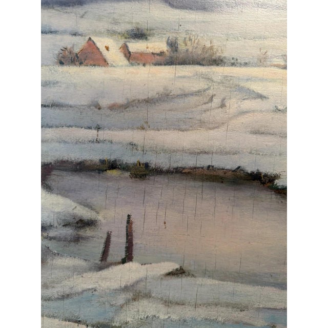 Karl Mons, Schwalm, Winter Landscape with Pollarded Willows, Snow, Ice and Evening Sun, Oil Painting on Canvas For Sale - Image 9 of 13