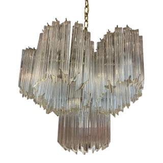 Vintage 1970s Glass Prism Italian Murano Round Chandelier For Sale