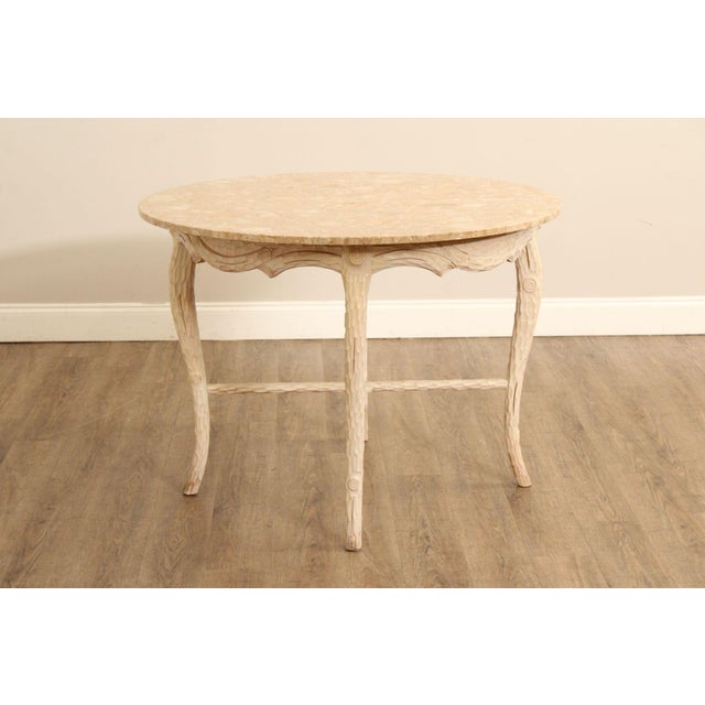 Late 20th Century Faux Bois Carved Wood & Marble Top Round Accent Table For Sale - Image 14 of 18