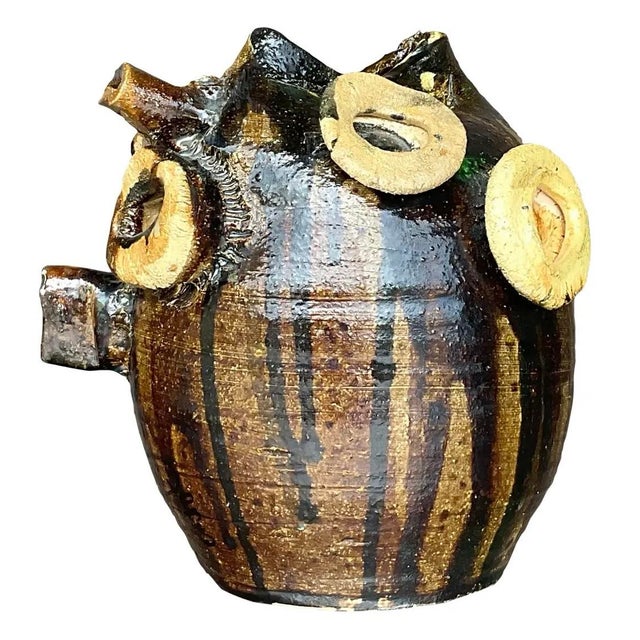 Coffee Vintage Boho Original Studio Pottery Drip Glaze Vase For Sale - Image 8 of 12