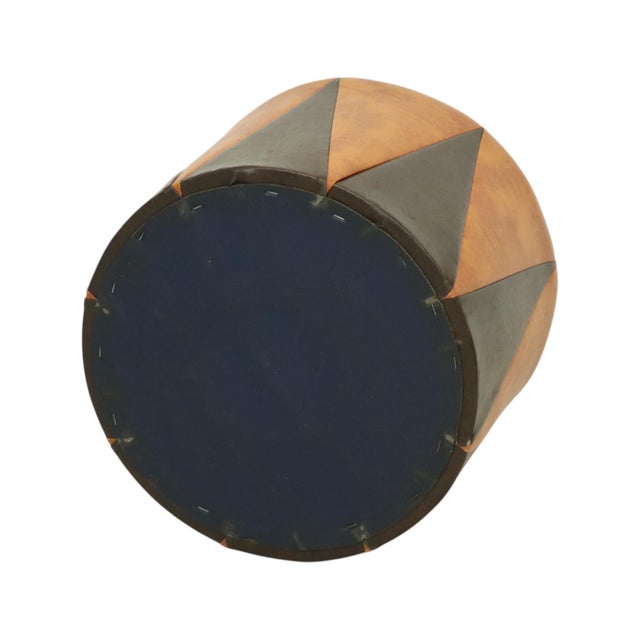 Vintage Round Pouf in Two-Tone Skai, 1960s For Sale - Image 11 of 12
