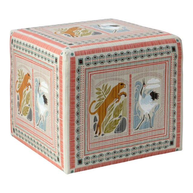 Cube Ottoman in Fauna Multi For Sale