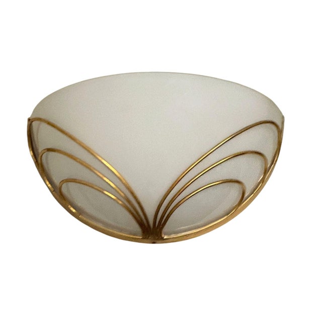 1960s Italian Mid-Century Half-Moon Murano Opaline Glass & Brass Wall Sconces - Pair For Sale In Los Angeles - Image 6 of 7