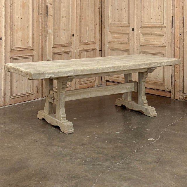 Mid 20th Century Vintage Rustic European Stripped Oak Trestle Dining Table For Sale - Image 5 of 18