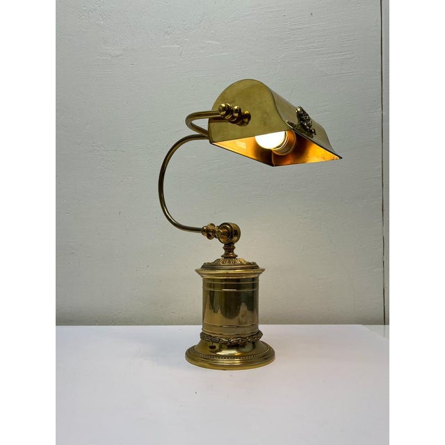 French Adjustable Bankers Desk Lamp in Brass, 1960s For Sale - Image 13 of 17