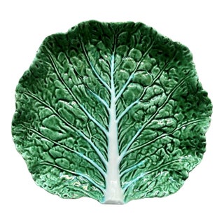 Vintage Bordallo Pinheiro Cabbage Leaf Majolica Dish-Early Marks For Sale