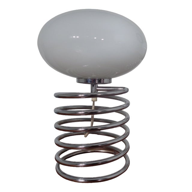 Opaline Glass and Chrome Spiral Table Lamp by Ingo Maurer for Honsel, Germany, 1970s For Sale
