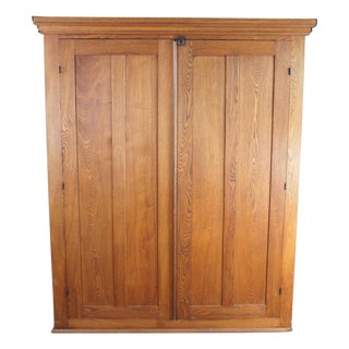Antique Victorian Quartersawn Oak Wardrobe Armoire Closet Cabinet 74" For Sale