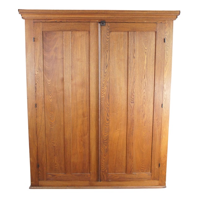 Antique Victorian Quartersawn Oak Wardrobe Armoire Closet Cabinet 74" For Sale