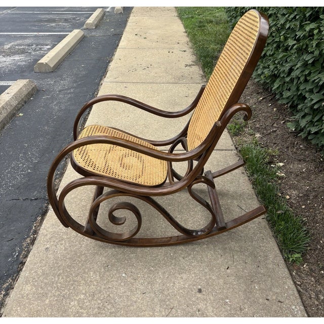 Vintage Mid Century Modern Oak Cane Bentwood Rocking Chair – Thonet Style Bring timeless elegance and comfort into your...