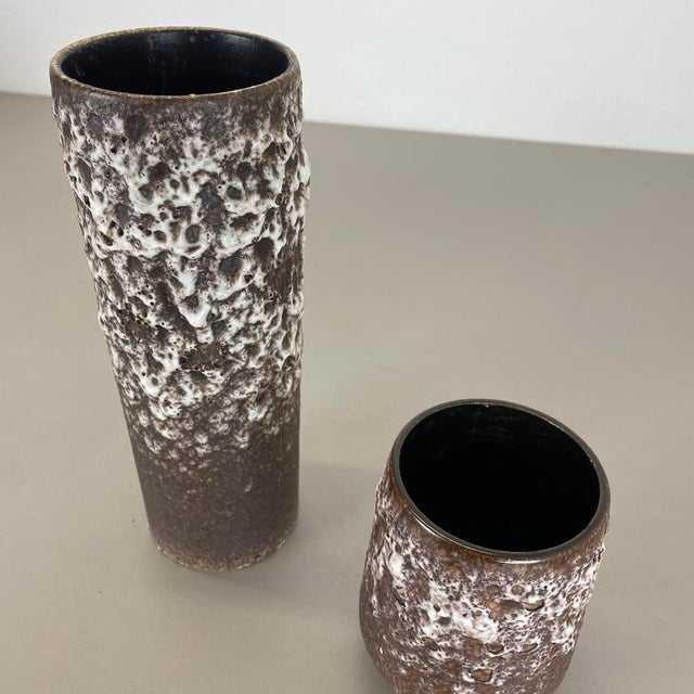 Set of Two Pottery Fat Lava Vases Crusty Brown-White from Jopeko, Germany, 1970s, Set of 2 For Sale - Image 15 of 18