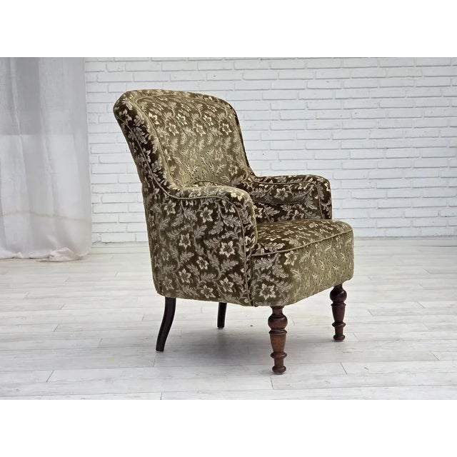 Danish Green Velour and Ash Wood Armchair, 1950s For Sale - Image 9 of 16