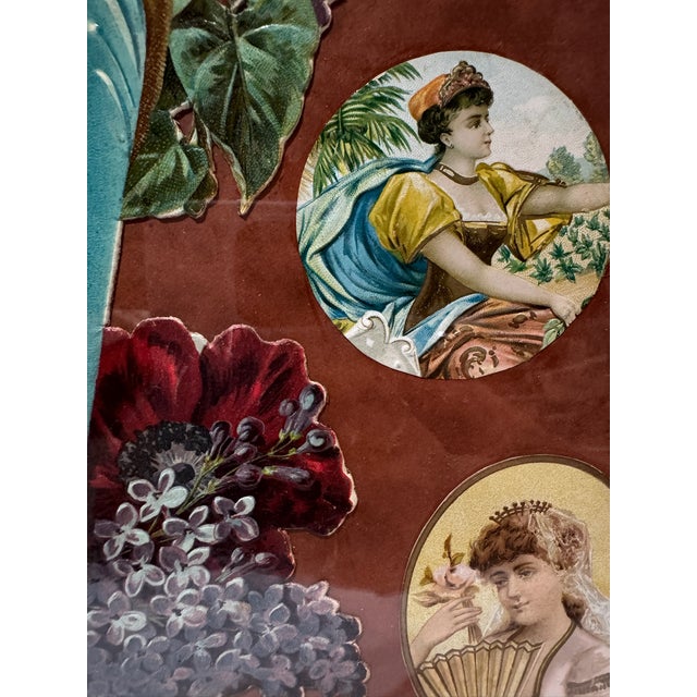 Antique Victorian Scrapwork Floral Chromolithograph Collage Framed Folk Art For Sale - Image 4 of 10