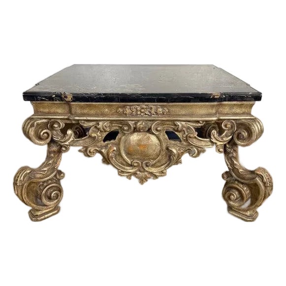 Giltwood and Ebonized Marble Coffee Table by Brustlin Workshop, Los Angeles For Sale