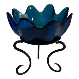 Vintage Mid-Century Blenko Cobalt Blue Lotus Petal Fruit Bowl For Sale