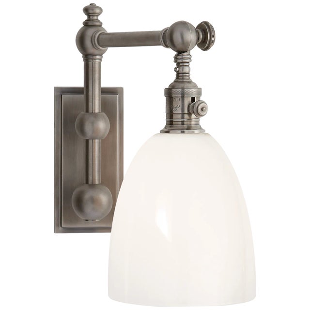 Pimlico Single Light in Antique Nickel with White Glass Designer: Chapman & Myers Height: 11" Extension: 12" Backplate: 3"...