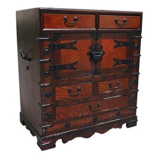 Vintage Korean Tansu Chest With Iron Hardware For Sale