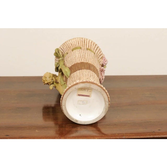 Cream 1860s French Napol"on III Painted Terracotta Vase with Cherubs and Roses For Sale - Image 8 of 13