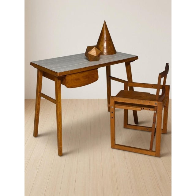 Wood Vintage Brown Wooden Desk, 20th Century For Sale - Image 7 of 9