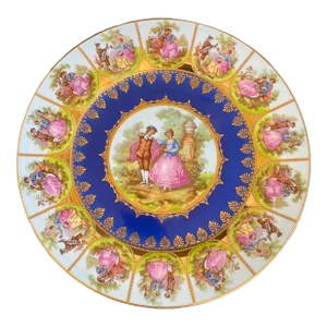 Bavarian Porcelain Fragonard Courting Couple Cabinet Plate With Gold
