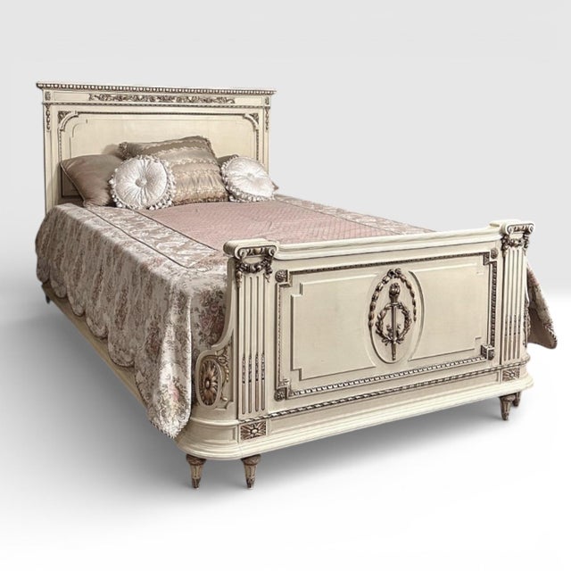 Antique Italian Neoclassical Painted Queen Bed For Sale - Image 4 of 18