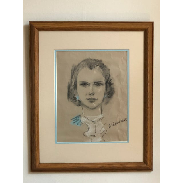 Circa 1950 Original Pastel Portrait of a Young Woman, Framed For Sale - Image 10 of 12