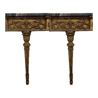 Antique Continental Gilt Mounted Corner Shelves with Black and Gold Marble Top For Sale