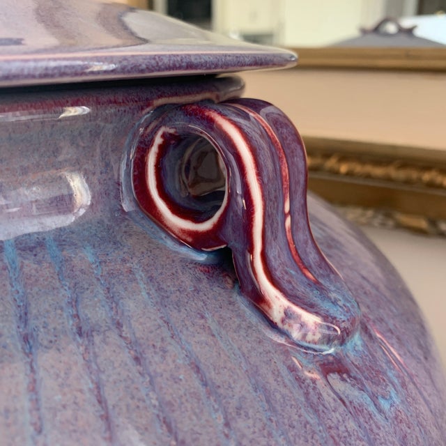 Large Contemporary Violet Flambé Glaze Lidded Statement Porcelain Vessel For Sale In New York - Image 6 of 13