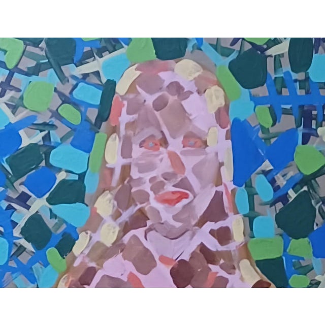 Patterned abstract expressionist painting of woman by Mullin, 36 by 24