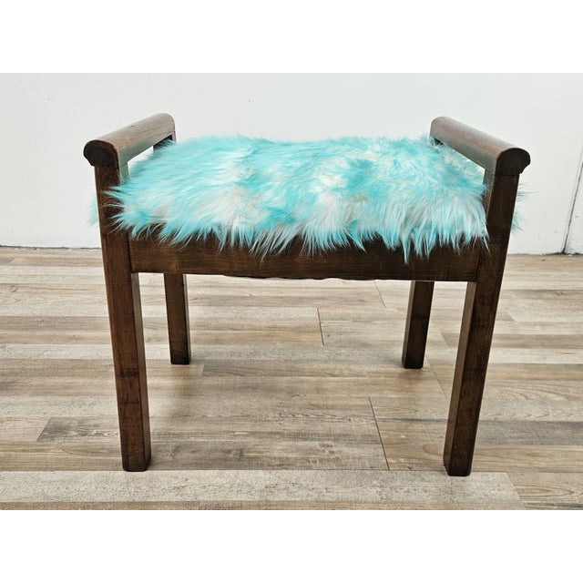 Art Deco Stool in Walnut and Blue Fur, 1940 For Sale - Image 15 of 15