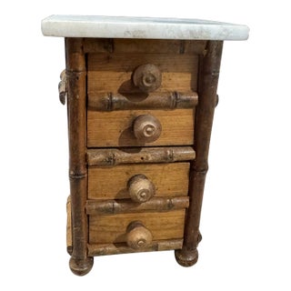 Antique French Miniature Faux Bamboo Chest of Drawers — Original Marble Top, Circa 1930 For Sale