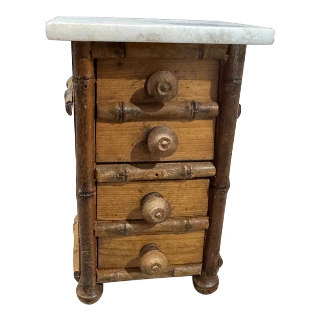Antique French Miniature Faux Bamboo Chest of Drawers — Original Marble Top, Circa 1930 For Sale
