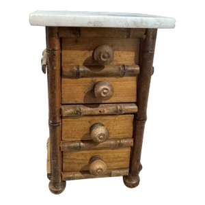 Antique French Miniature Faux Bamboo Chest of Drawers — Original Marble Top, Circa 1930