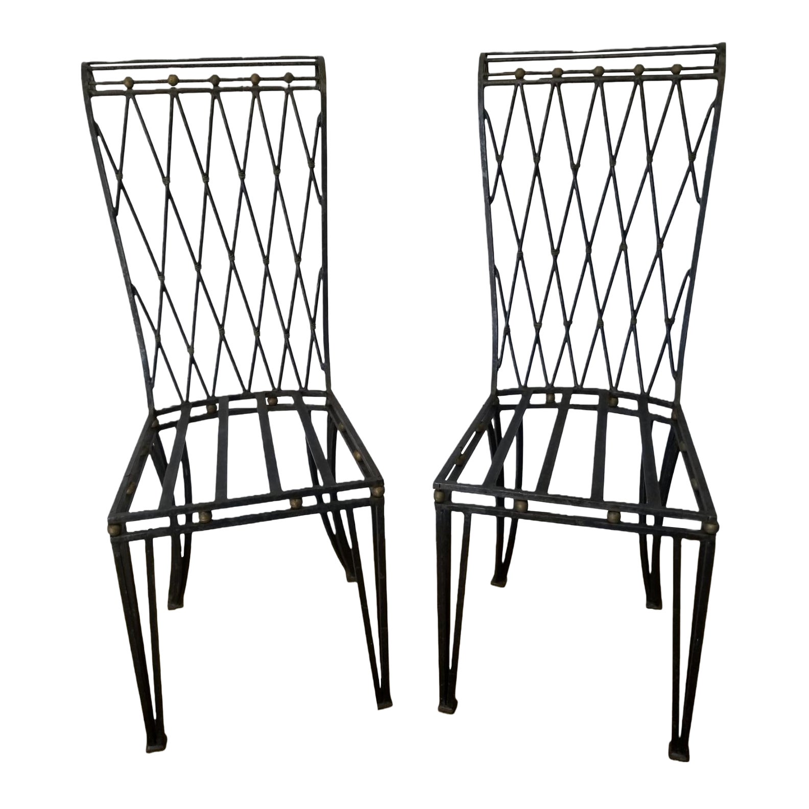 Regency Harlequin Wrought Iron and Brass Accent Side Chairs Chairish