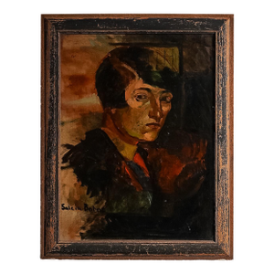 1920s Early Painting of Woman, Oil on Framed Canvas by Salcia Bahnc