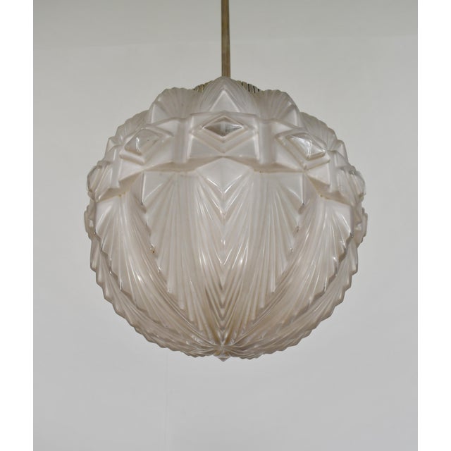 Silver Large French Art Deco Pendant Light by Hettier & Vincent - 1930s For Sale - Image 8 of 16