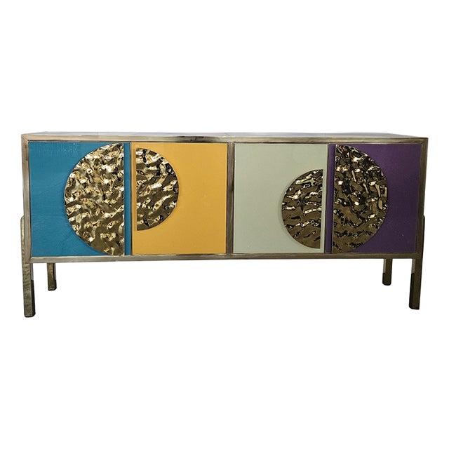 Four-Door Sideboard in Colored Glass, 1980s For Sale