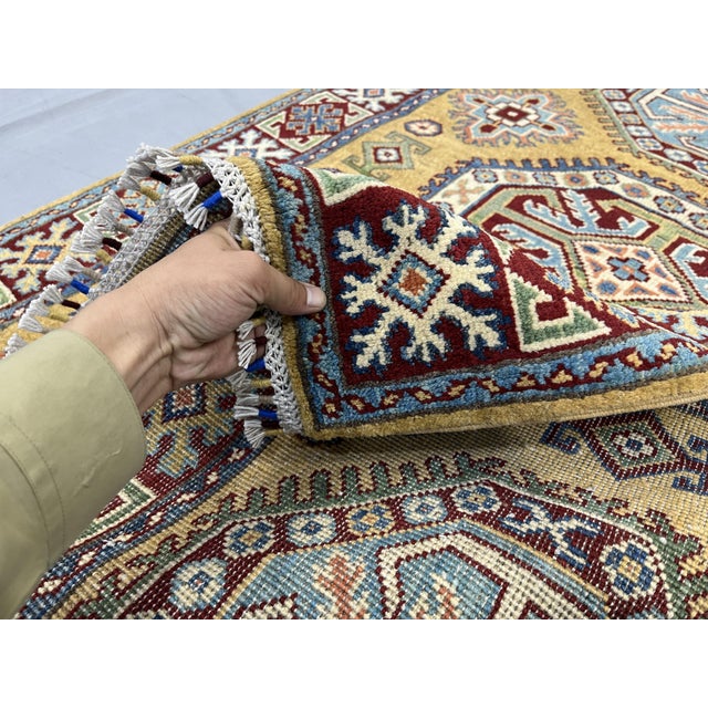 Gold Kazak Wool Rug With Three Medallions, 3'6" X 4'9" For Sale - Image 15 of 16