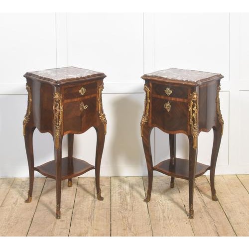 Louis XV Style Bedside Tables with Marble Top, 1890s, Set of 2 For Sale - Image 11 of 11